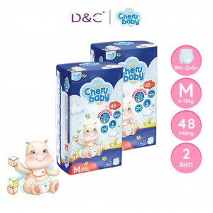 Combo 2 bịch Tã/Bỉm Quần CHERUBABY Thấm Hút Tối Đa, Siêu Mỏng, Bề Mặt Giải Phóng Nhiệt Size M Cho Bé 6kg-11kg 48 Miếng